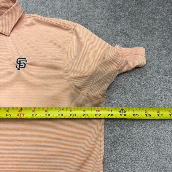 Johnnie-O SF San Francsico Giants MLB Polo Shirt Men Medium Orange White Striped - Picture 10 of 12